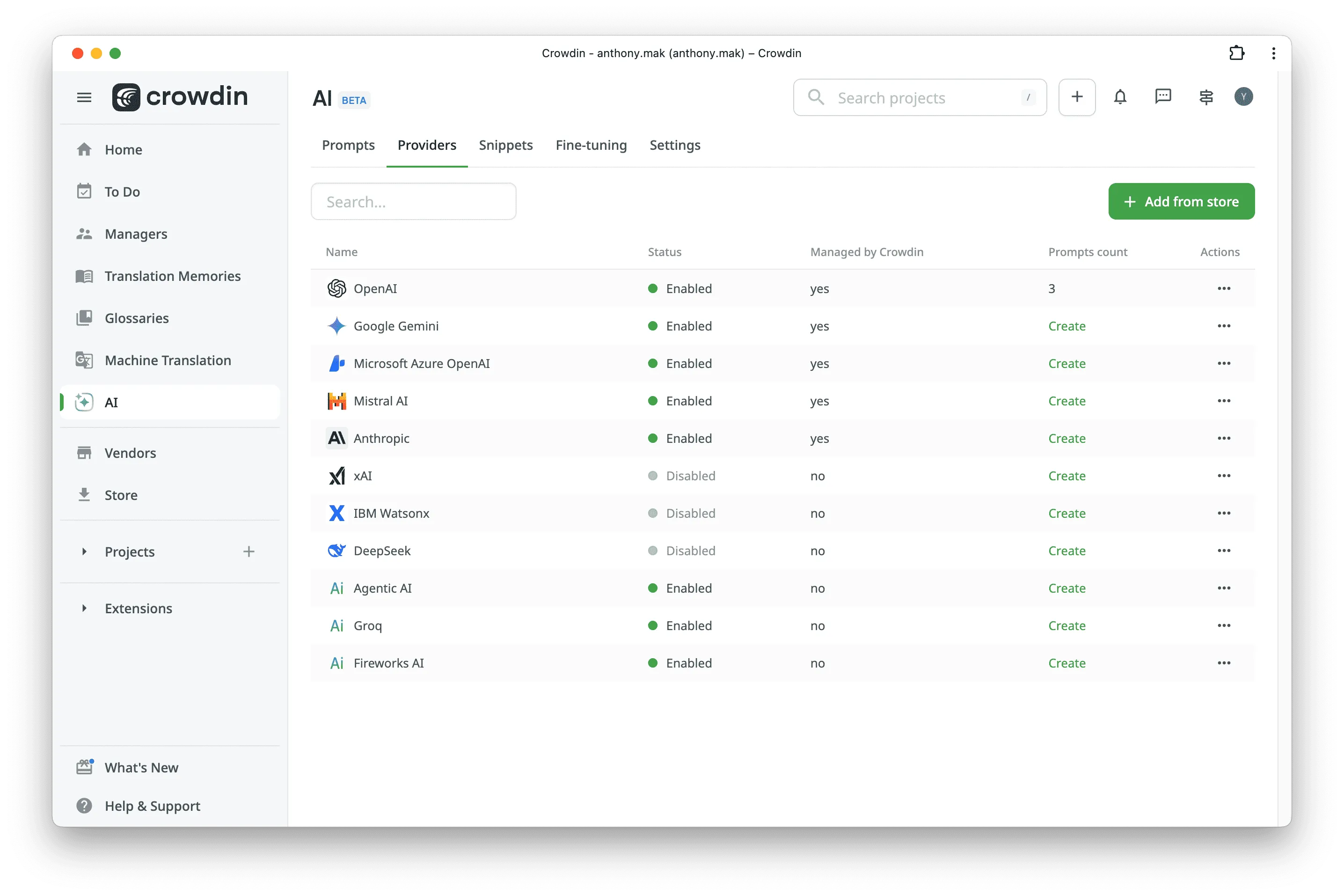 System AI Providers in Crowdin